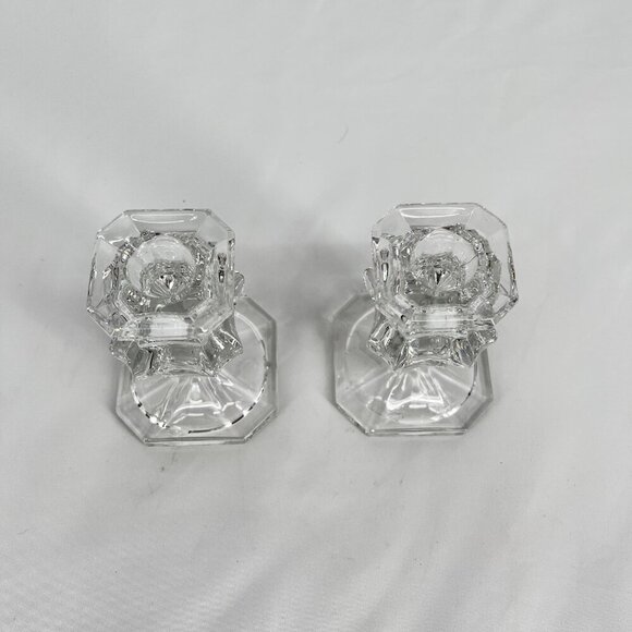Set of 2 Gorham Crystal 4" Candlestick Holders - Clear Baroque Design Square Bas - Picture 3 of 4